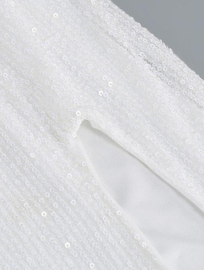 DOLLY White Feather Tube Top Sequin Slim Fit Long Dress-STEPH