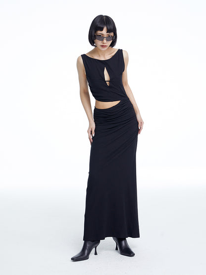 TINY IN knitted faux two-piece women's pleated long dress -CHARMY