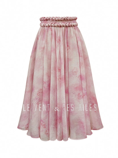 LE VENT&TES AILES Sakura Tencel Smudge Slip Skirt Loose Top Handmade-BECCA