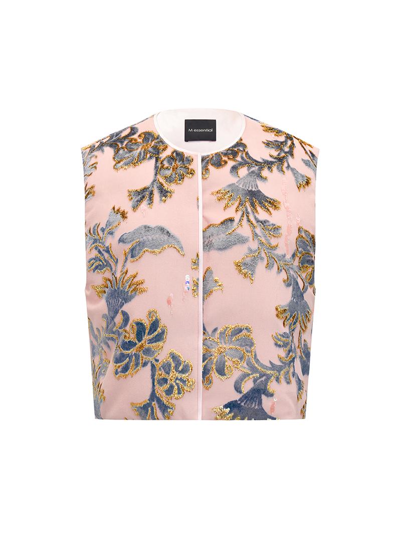 M essential Mackay designer blue velvet atelier beaded down vest - Nami.