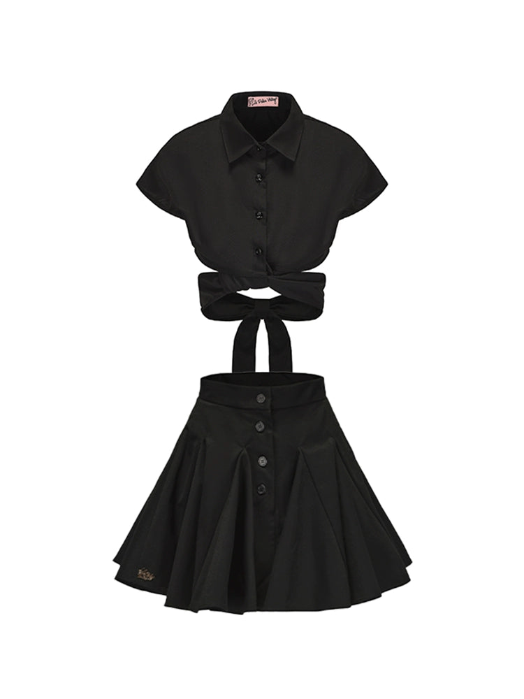 Le Palais Vintage black wrap short shirt ruffled puffy skirt-CALCIFER.