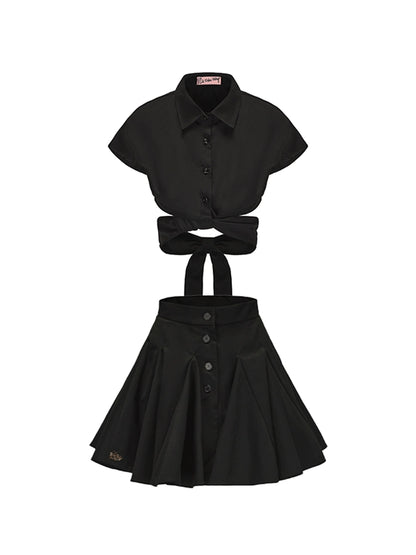 Le Palais Vintage black wrap short shirt ruffled puffy skirt-CALCIFER.