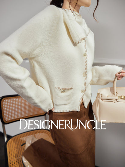 DGU "Suyu" white sweater lazy style loose and versatile slimming solid color jacket - Roberta.