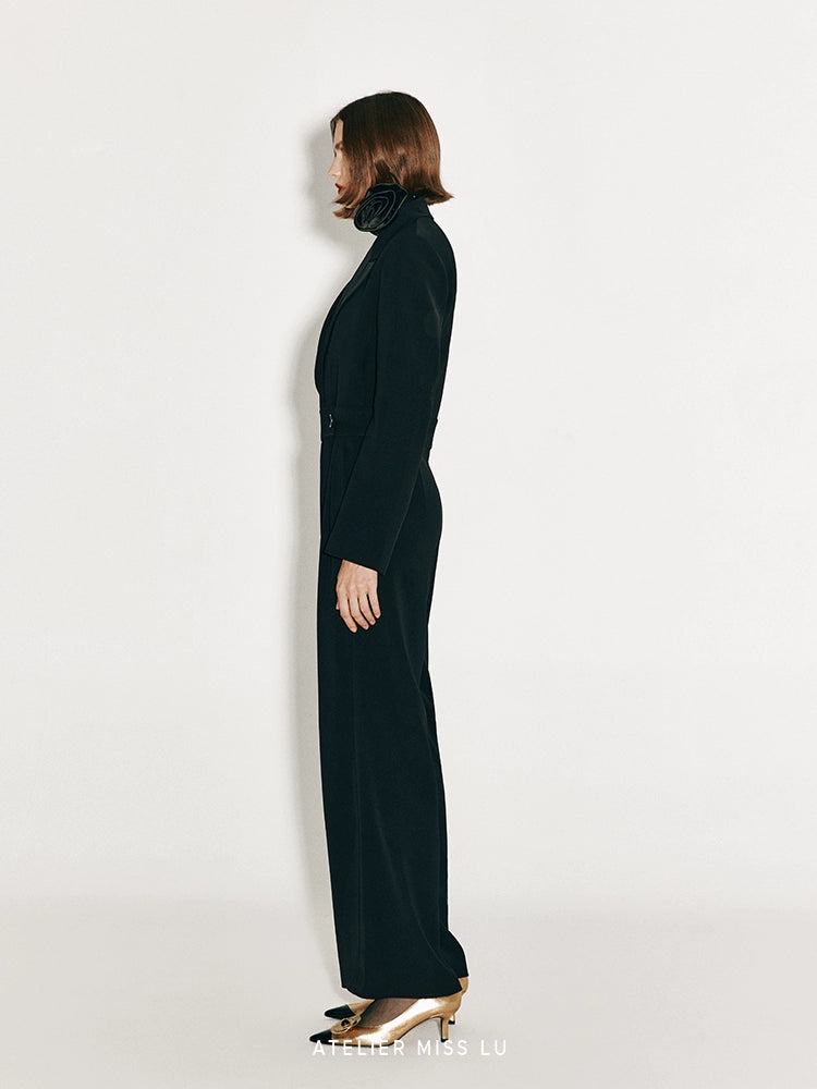 ATELIER MISS LU Fall-Winter Lapel Suit Wide-leg black Jumpsuit - JUNI