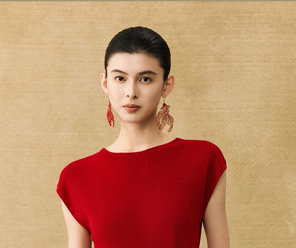 HECO Chinese round neck knit short sleeve feminine temperament slim T-shirt - COLE.