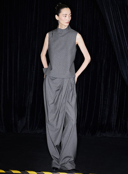 M essential Mackay designer label sand diamond grey stripe diamond buckle drawstring vest - ZING.