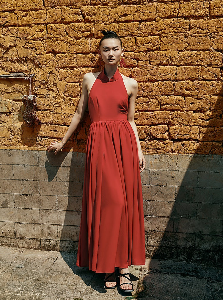 HECO Chinese Style Spell Receiving Waist Sleveless Dress - SIMMER.