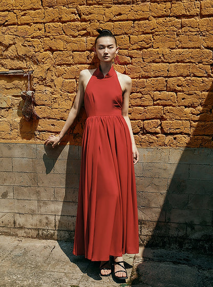 HECO Chinese Style Spell Receiving Waist Sleveless Dress - SIMMER.