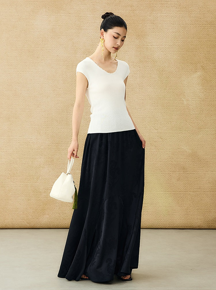 HECO Chinese style U-neck nail bead shoulder wrap small fly sleeve top - ROSE.