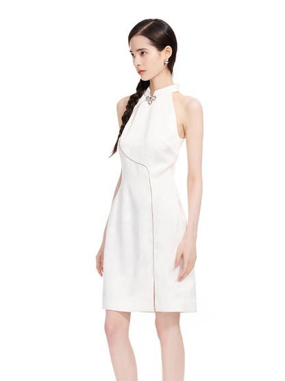 YES BY YESIR | Silk Cheongsam-Inspired Halterneck Dress - XIUMEI.