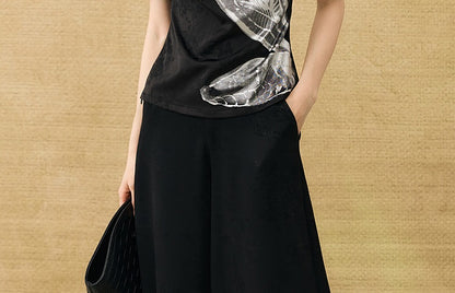 HECO Chinese Art Butterfly Print Swing Neck T-Shirt Waist Slim Top - CONJOR .