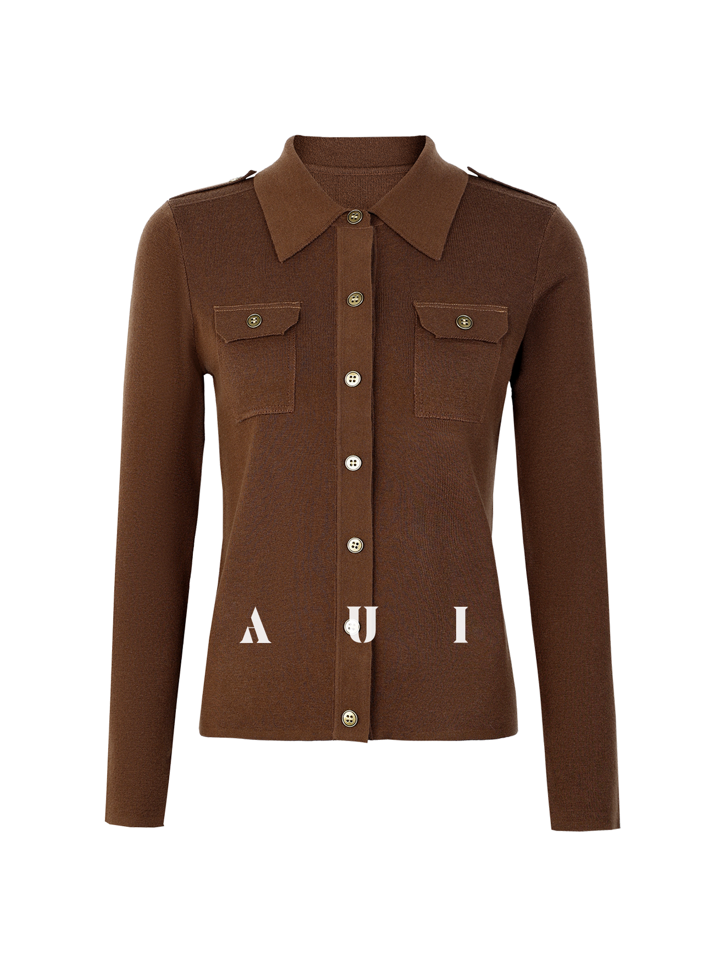AUI  Polo Collar Long Sleeve Knit Sweater Top - PAKA
