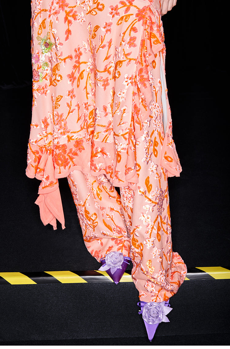 M essential Mackay designer Aorong Velvet irregular ruffled slip dress - Burning Flower