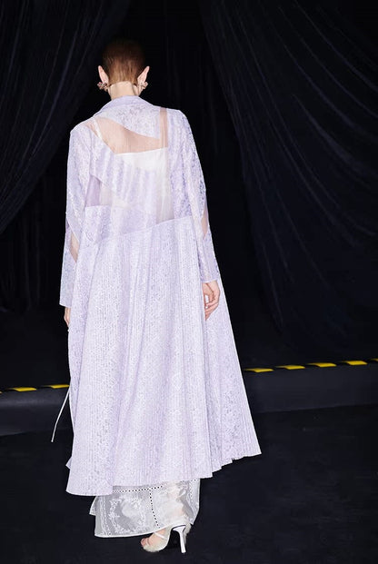 M essential Mackay designer label taro lace paneled pleated embroidery robe - HELEN.