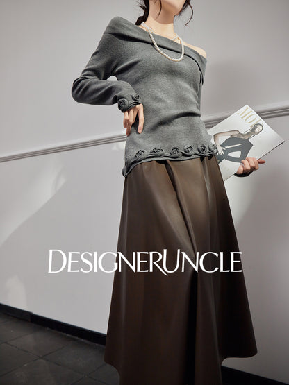 DGU|Gray Knitted Sweater Niche Long-Sleeved Top  - GLORY.