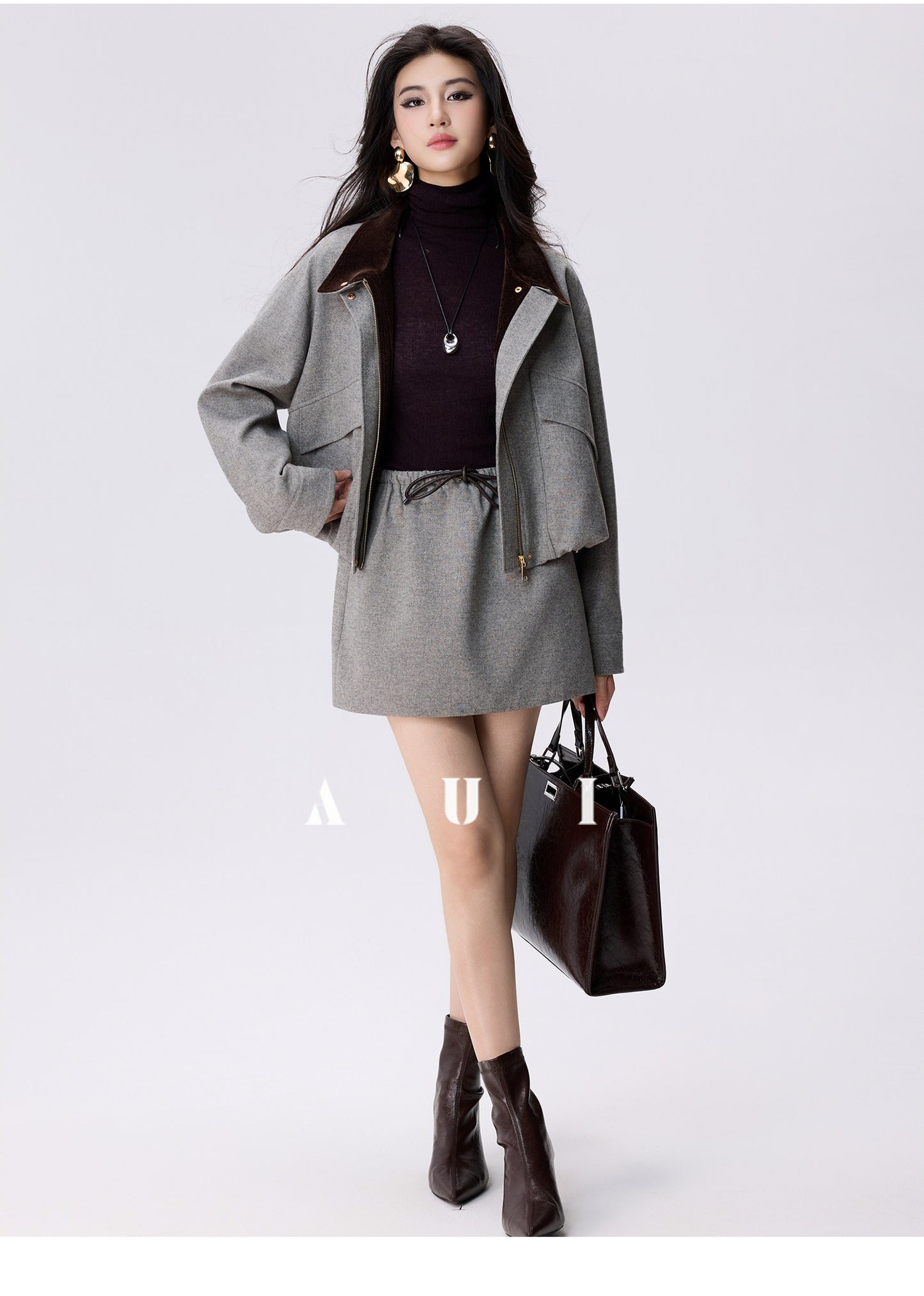 AUI Professional Fall/Winter New High-End Waist Temperament Short Skirt - CRACK