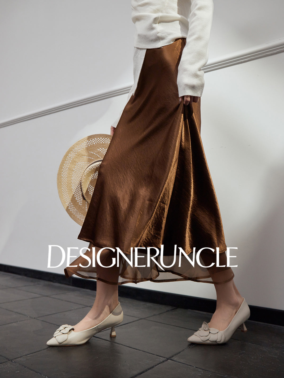 DGU "Yelan" high-waisted black mid-length skirt - HUNTIX.