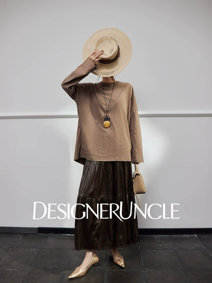DGU |Hazelnut New Loose Crew Neck Niche Design Basic Versatile Simple Top - GREAT.
