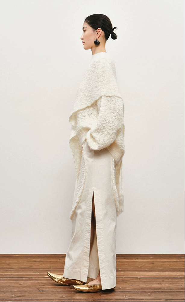 ZHUCHONGYUN crew neck edelweiss fringed knit cover-up shawl jacket-BROCADE.