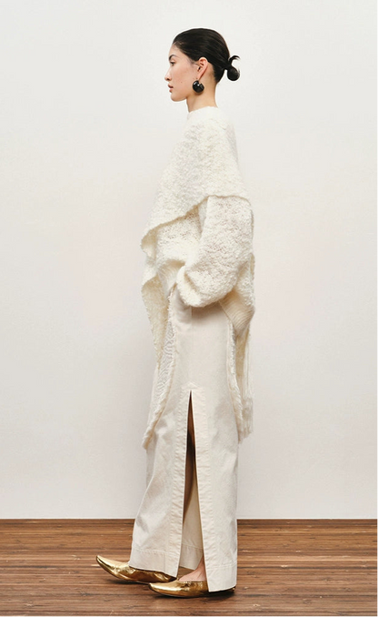 ZHUCHONGYUN crew neck edelweiss fringed knit cover-up shawl jacket-BROCADE.