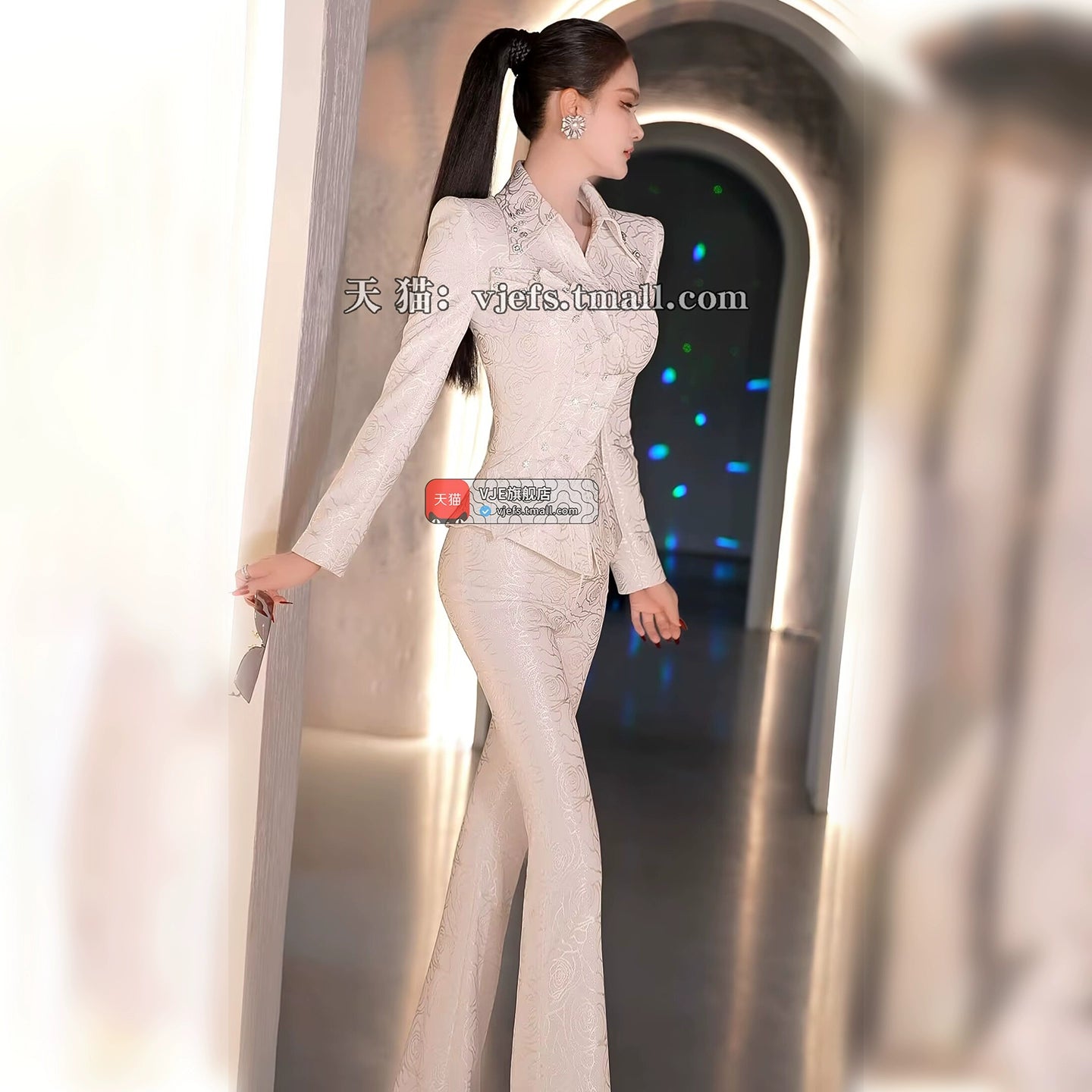 VJE Ruffled Shirt Flared Pants Two-Piece Outfit Set - NATE.