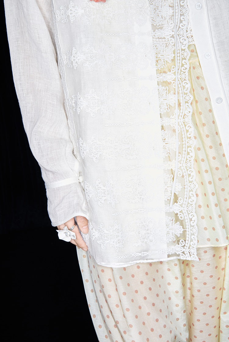 M essential Mackay designer polka dot silk cotton elasticated wide-leg trousers - YVONE.