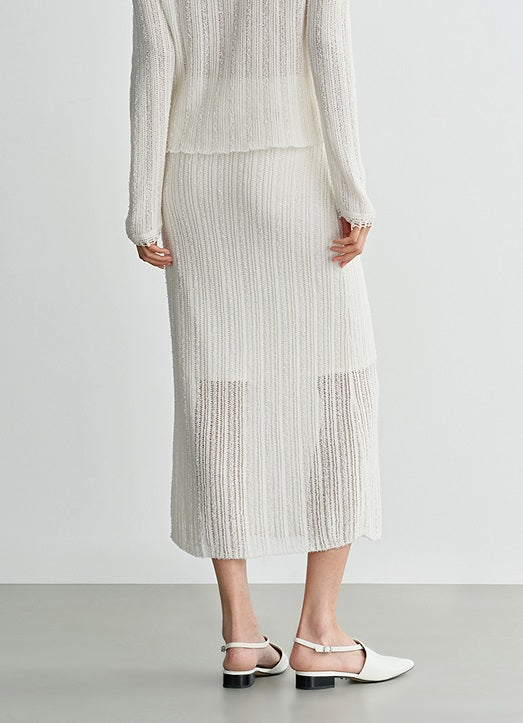 COMME MOI  women's cut-out raw edge knitted straight skirt - NAOMI.