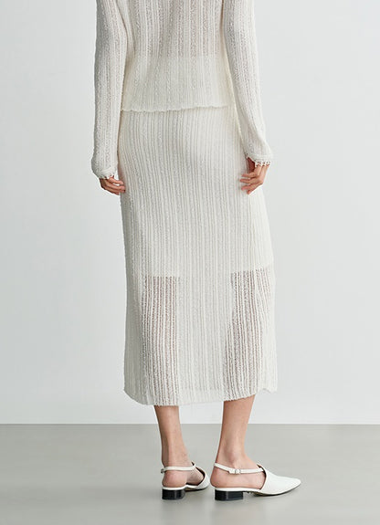 COMME MOI  women's cut-out raw edge knitted straight skirt - NAOMI.