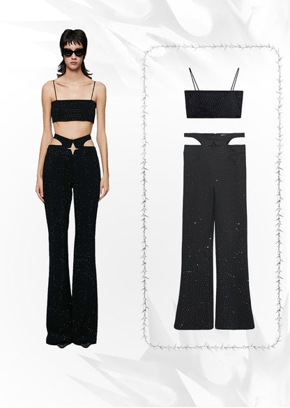 ANNAKIKI Triacetate Hollow Four-pointed Star Full Diamond Bootcut Pants-SATO