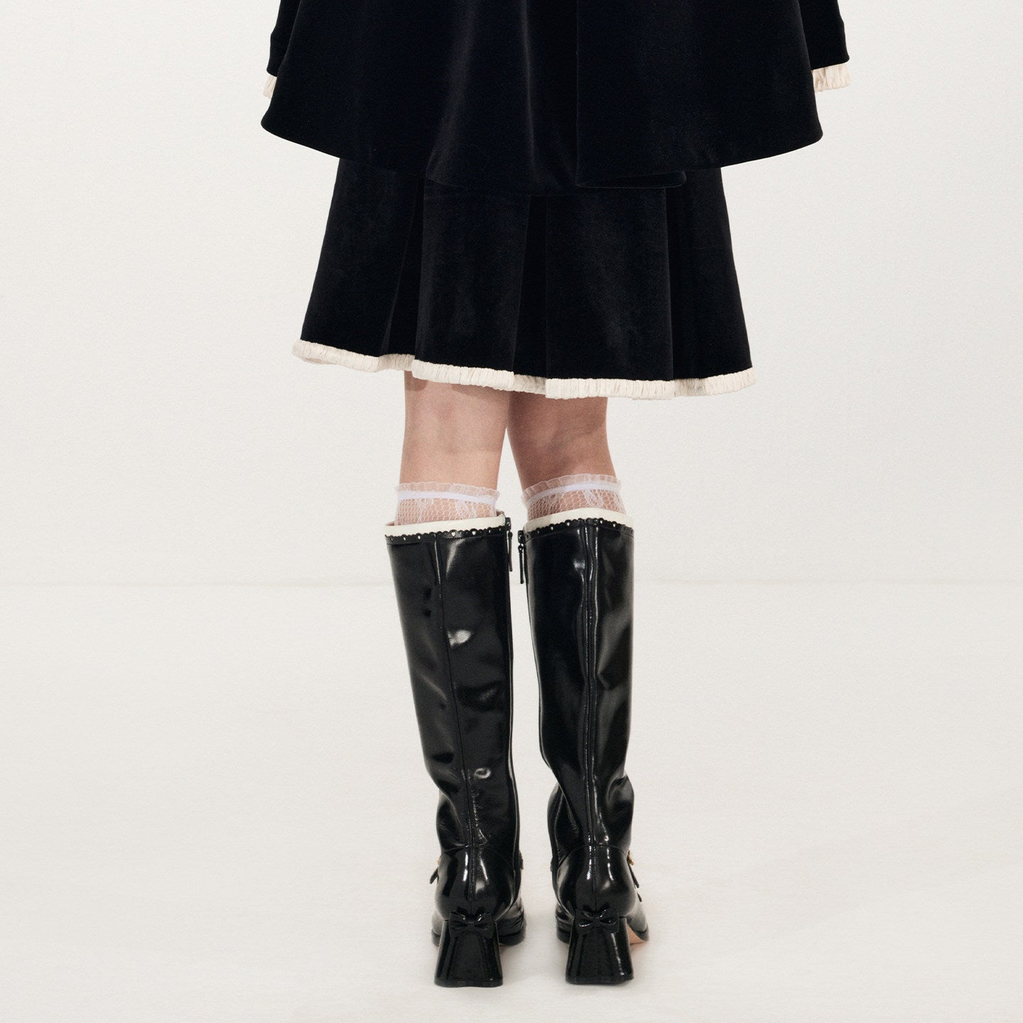 FAME elastic waist contrast trim velvet skirt - ANDER.