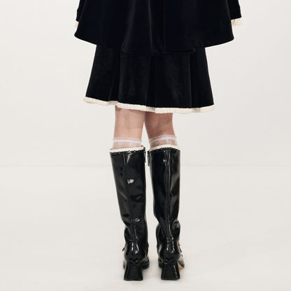 FAME elastic waist contrast trim velvet skirt - ANDER.