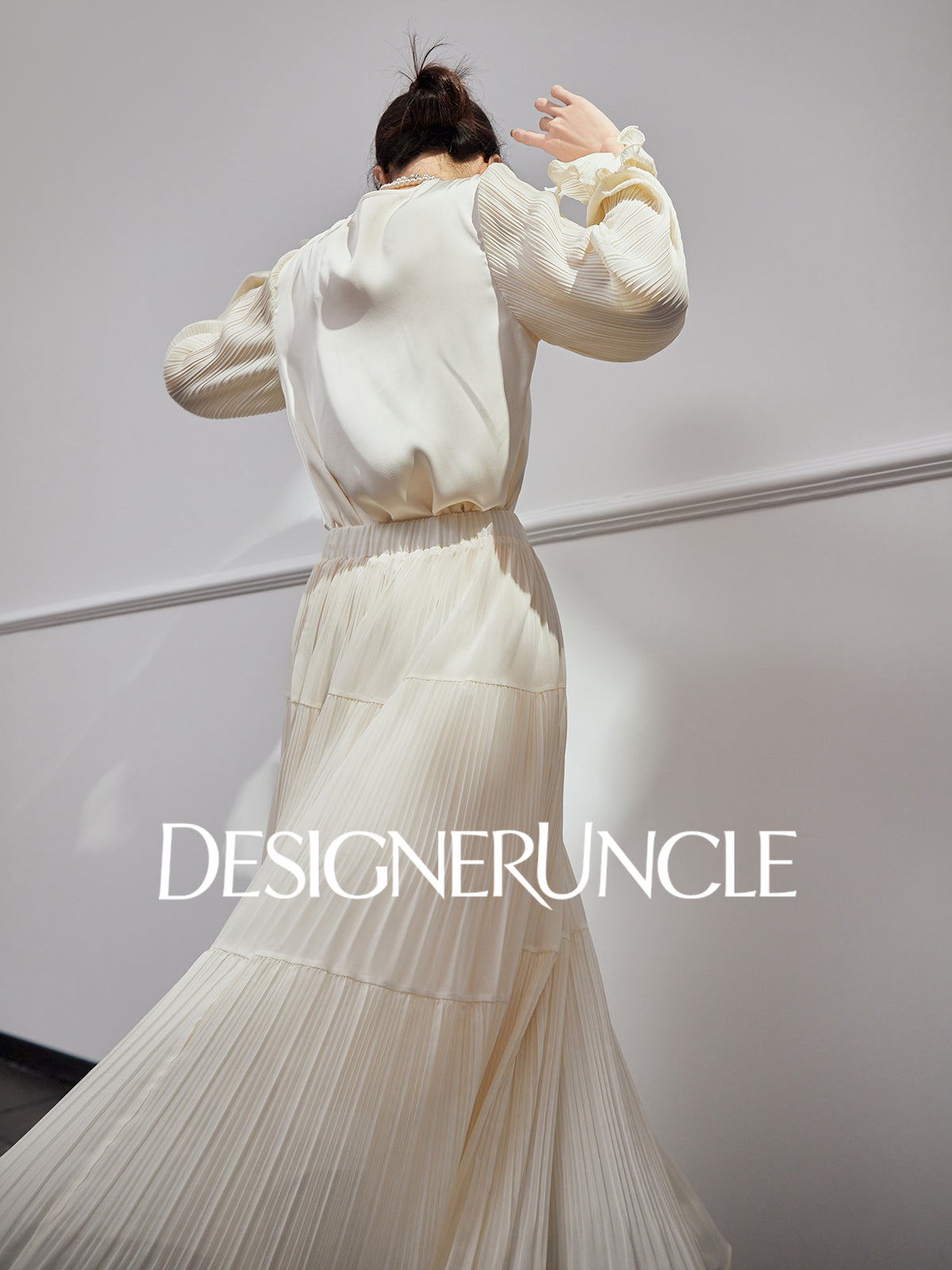 DGU| Beige New High-End Ruffled Lace Stitching Design Long-Sleeved Top - RUBY.