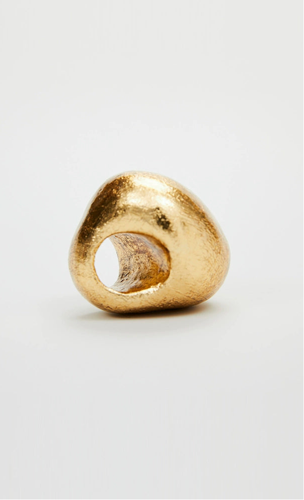 ZHUCHONGYUN sculptural textured bold Walnut Foil Ring-TAMIYA.