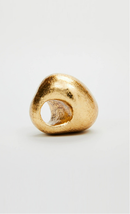 ZHUCHONGYUN sculptural textured bold Walnut Foil Ring-TAMIYA.