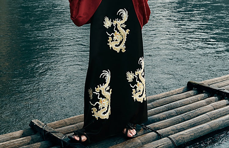 HECO Chinese Embroidery Golden Dragon Acetate Skirt - ALPHA.