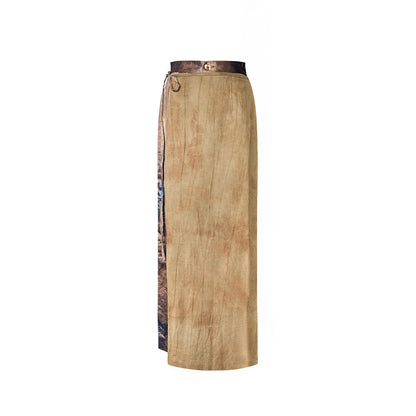 TUYUE Handmade Tie-Dye Linen Acetate Satin Straight Skirt- GANDALF.