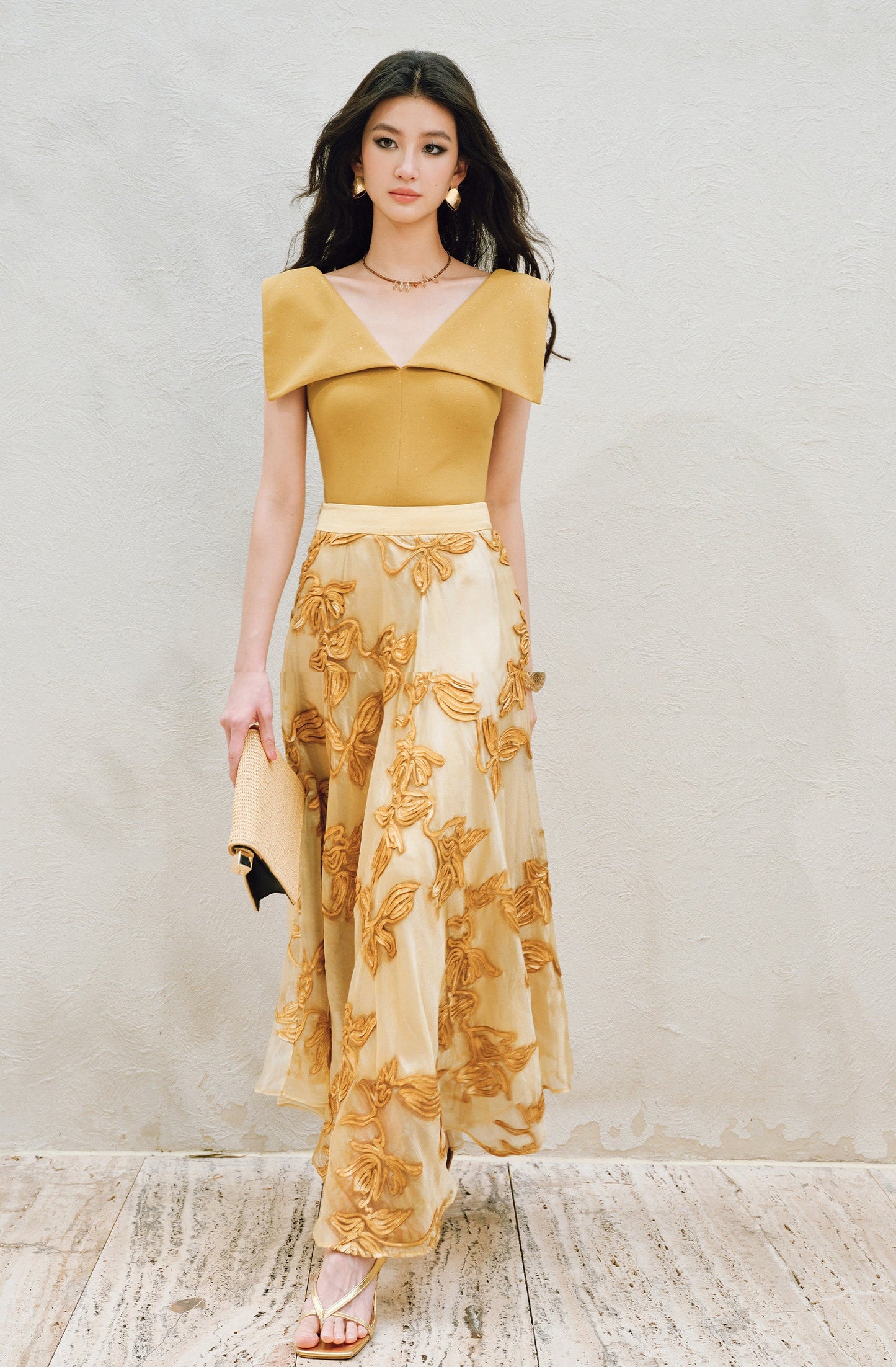 WANGXO | Flower Detailing on a Gorgeous Large A-Line Swing Skirt -SENA