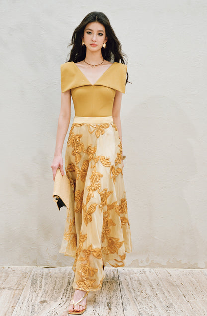 WANGXO | Flower Detailing on a Gorgeous Large A-Line Swing Skirt -SENA