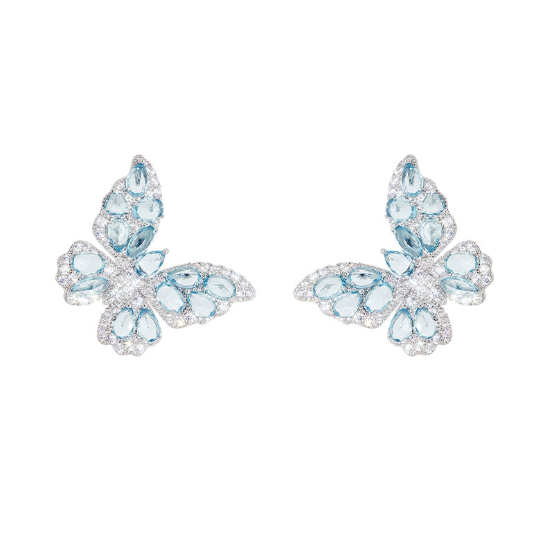 Wardrobes by Chen Light Luxury Sparkling Diamond Butterfly Stud Earrings- Trace