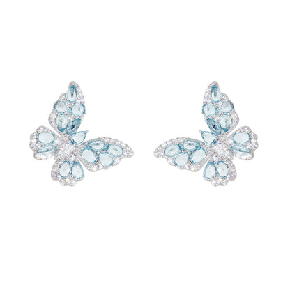 Wardrobes by Chen Light Luxury Sparkling Diamond Butterfly Stud Earrings- Trace
