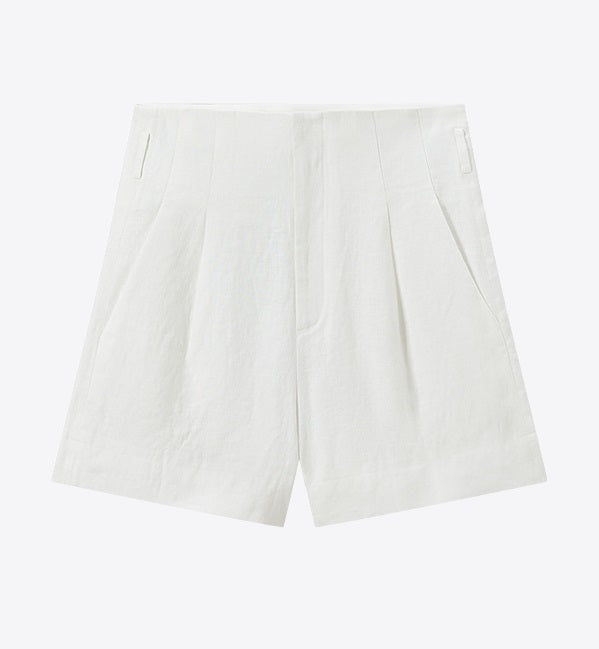 COMME MOI summer women's white linen shorts - DOMINUS.