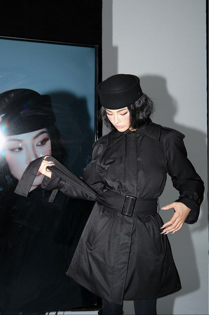MEI SANGUAN black waist-cinched mid-length jacket - JASON