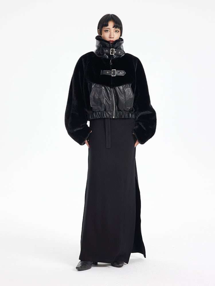 TINY IN fur short collar black coat-DANTE