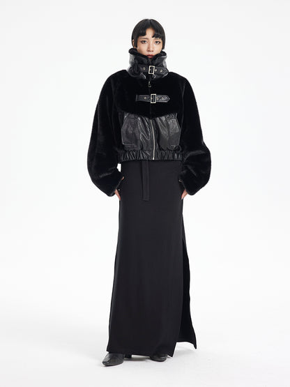 TINY IN fur short collar black coat-DANTE