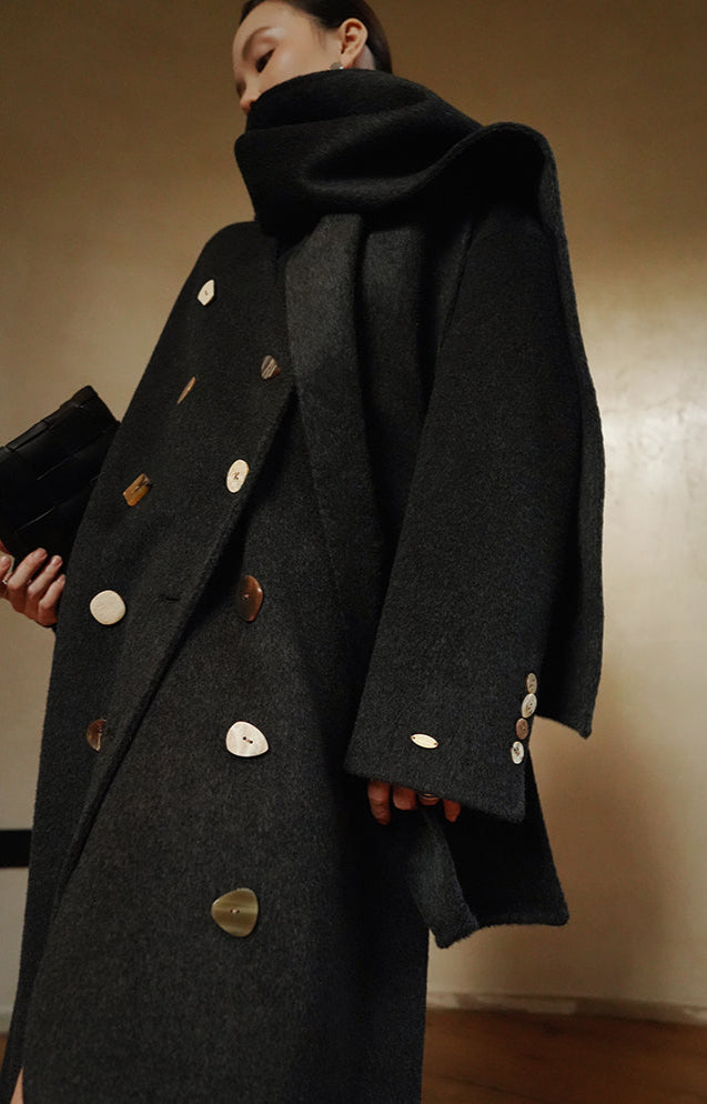 LE VENT&TES AILES Luxury winter camel hair tweed scarf jacket coat
