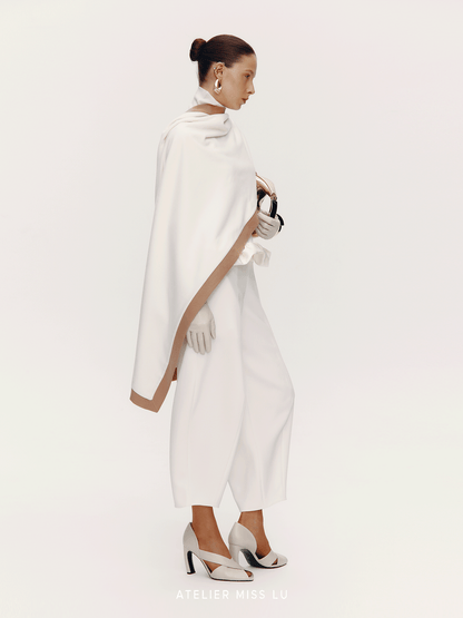AtelierMissLu [Queen of the Moon] Old Money Style Contrasting Sheep Wool Blend Scarf - TENSE