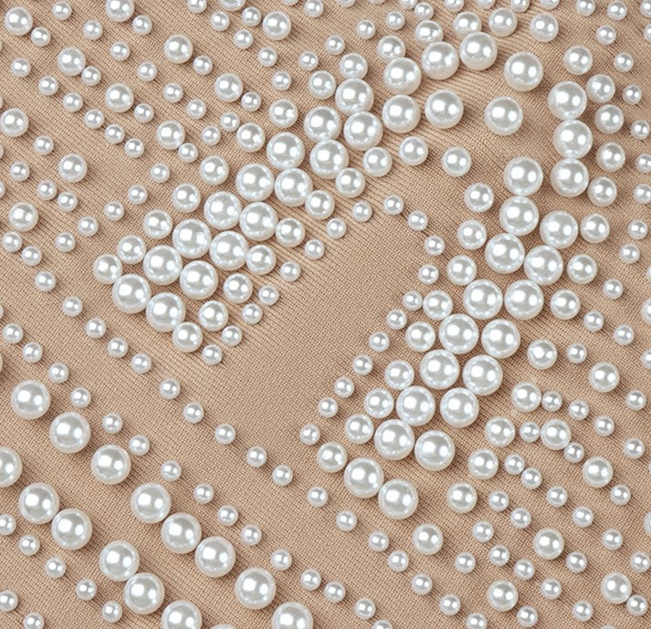 DOLLY High End V-Neck Sleeveless Halter Neck Pearl Body Hug Long Party Dress-CHARMAINE