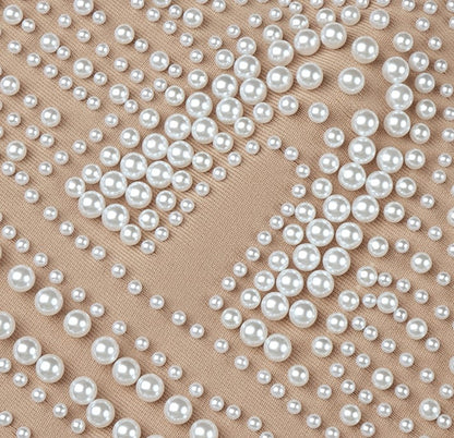 DOLLY High End V-Neck Sleeveless Halter Neck Pearl Body Hug Long Party Dress-CHARMAINE