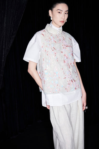 M essential Mackay designer beaded pavé embroidered linen vest - ELONIA.