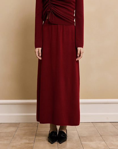 HECO soft waxy wool knitted high-elastic A-line red black creamy White SKIRT spring - THAT.